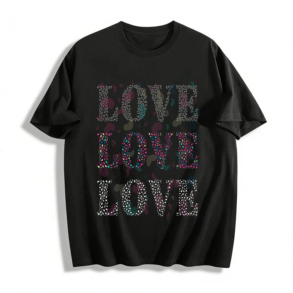 Love Heart Print Casual T-shirt Unisex Sweet Daily Top Pure cotton T-shirt XXS