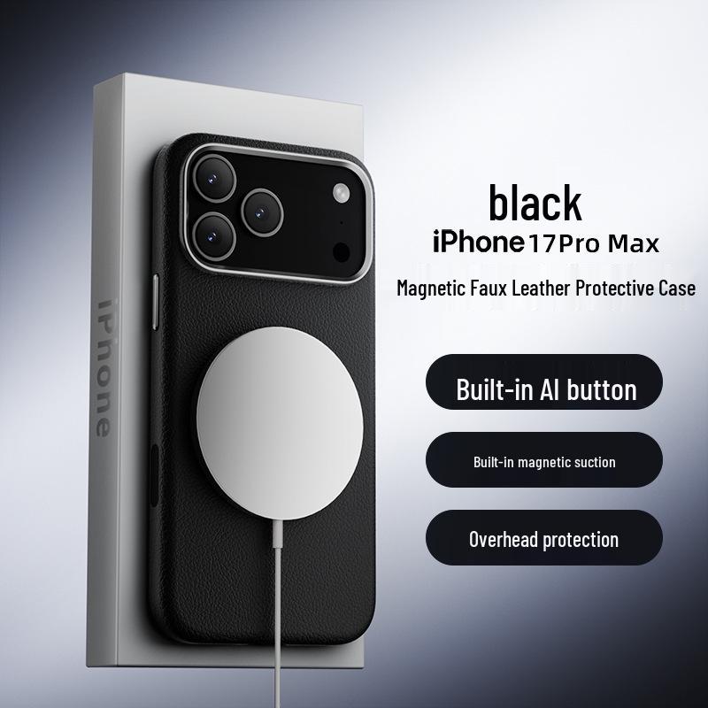 iPhone 17 Pro Max Plain Leather Business Case with AI Button