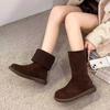 Winter New Martin Boots Flat-bottomed Casual Two-wear Velvet Warm Snow Boots Medium Cotton Boots