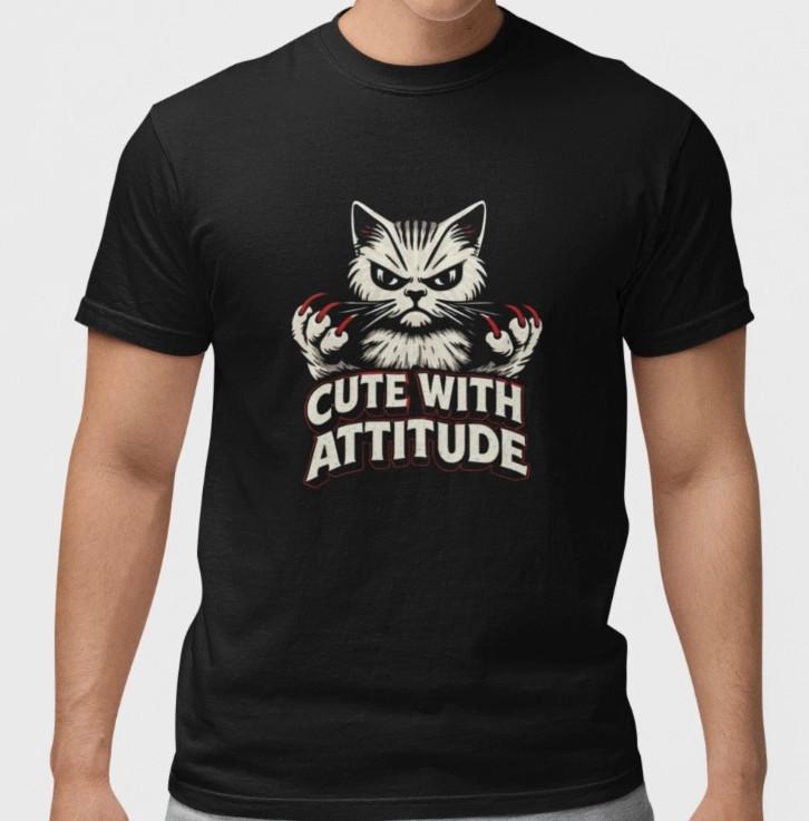 Cute With Attitude Cat T-T-Shirt Funny Cat Lover Graphic Tee Gift Unisex 2XL