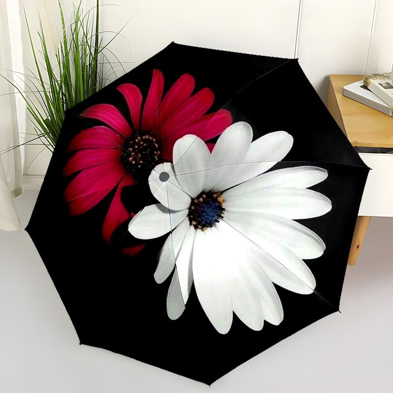 1PC Daisy Flowers Folding Umbrella Fashion Auto-Open Design 8 Iron Ribs Plastic Handle Foldable Sunshade Perfect Christmas Gifts