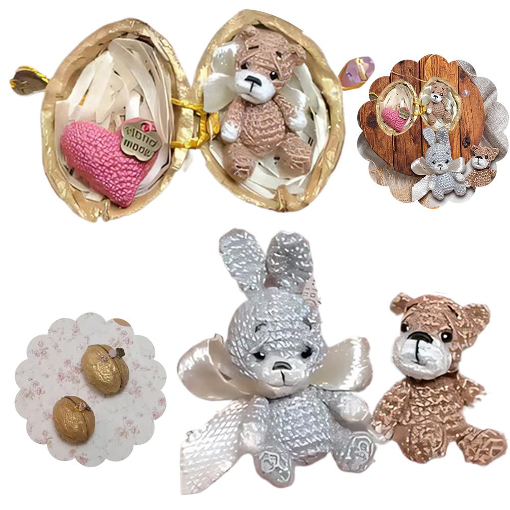 Easter Crochet Animal In Walnut Shell Handmade Bunny Bear With Doll Heart Funny Animal Home Fig O0K0