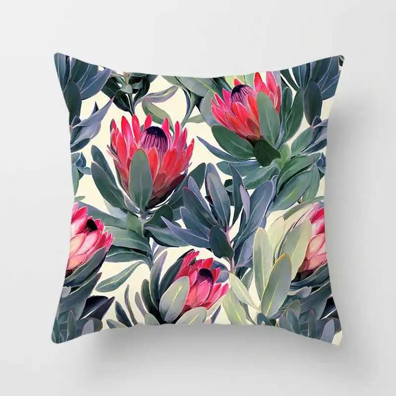 Tropical Plants Cactus Monstera Summer Decorative Throw Pillows Cushion Cover Palm Leaf Green Home Decor Pillowcase