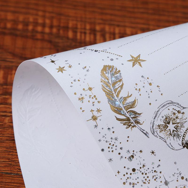 Retro vánoční hlavičkový papír a papír na dárkové vzkazy s ražbou stříbrnou fólií a motivem hvězdné oblohy