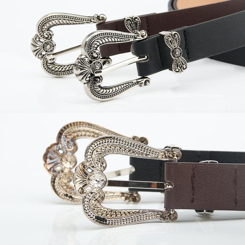 New Retro Carved Pattern Crown Alloy Buckle Belt for Women European and American Sweater Jeans Decorative Belt