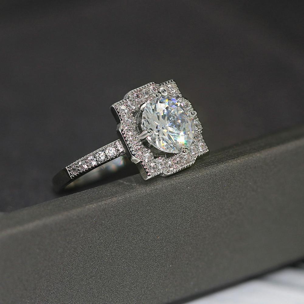 INS TK Fashion Geometric Rings For Women Exquisite Shiny Cubic Zirconia Silver Color Wedding Engagement Fashion Jewelry Gift