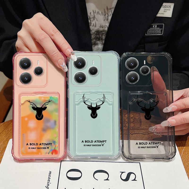 For Xiaomi 14T 13T Pro Poco F6 X6 Pro Redmi 14C Note 13 12 Pro 11 Case Shell Deer Pattern Slim Card Slot Clear Shockproof Soft Silicone Phone Cover