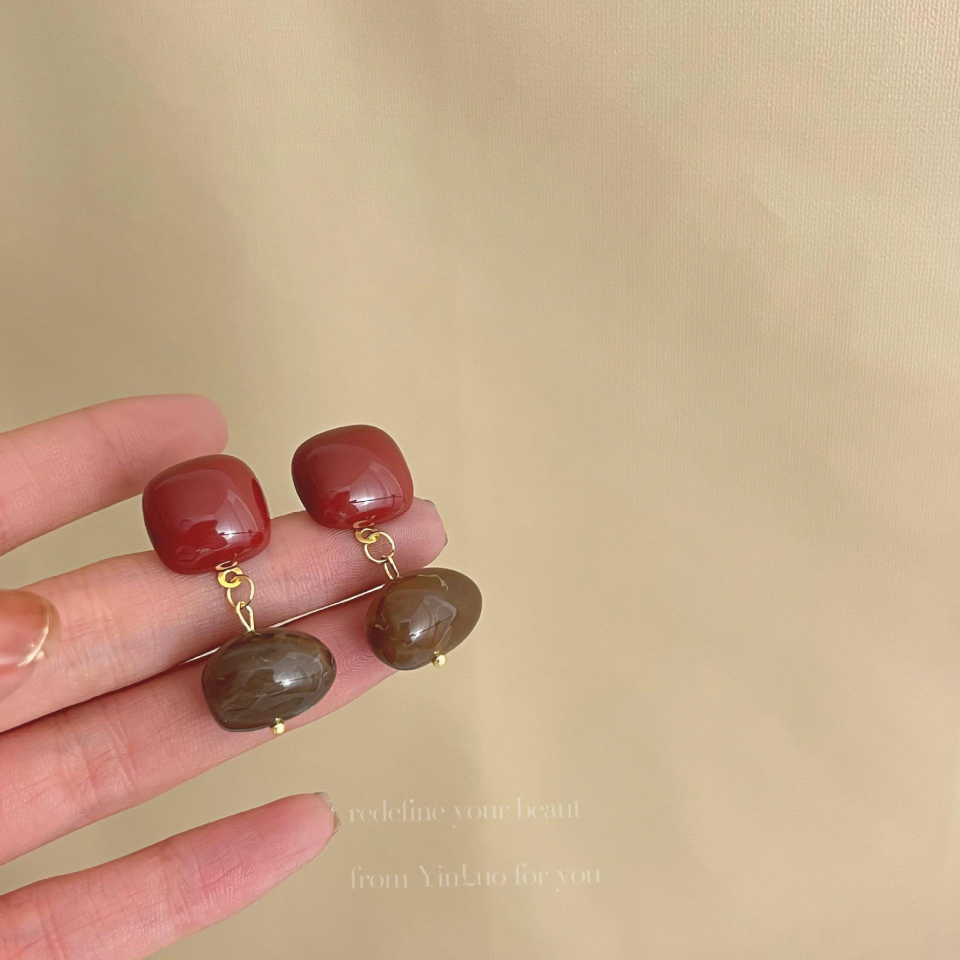 

«Серьги-иглы Майяра 925»: Янтарный жемчуг в стиле ретро для осени/зимы