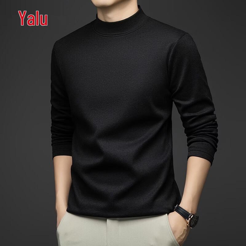 Yalu Men's Wool Blend Semi-High Neck Long Sleeve T-Shirt