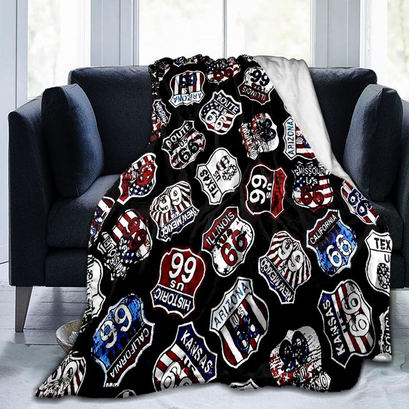 1Pz Coperta con motivo Highway 66, leggera per tutte le stagioni, per casa, ufficio, pisolino all'aperto, coperta multifunzionale