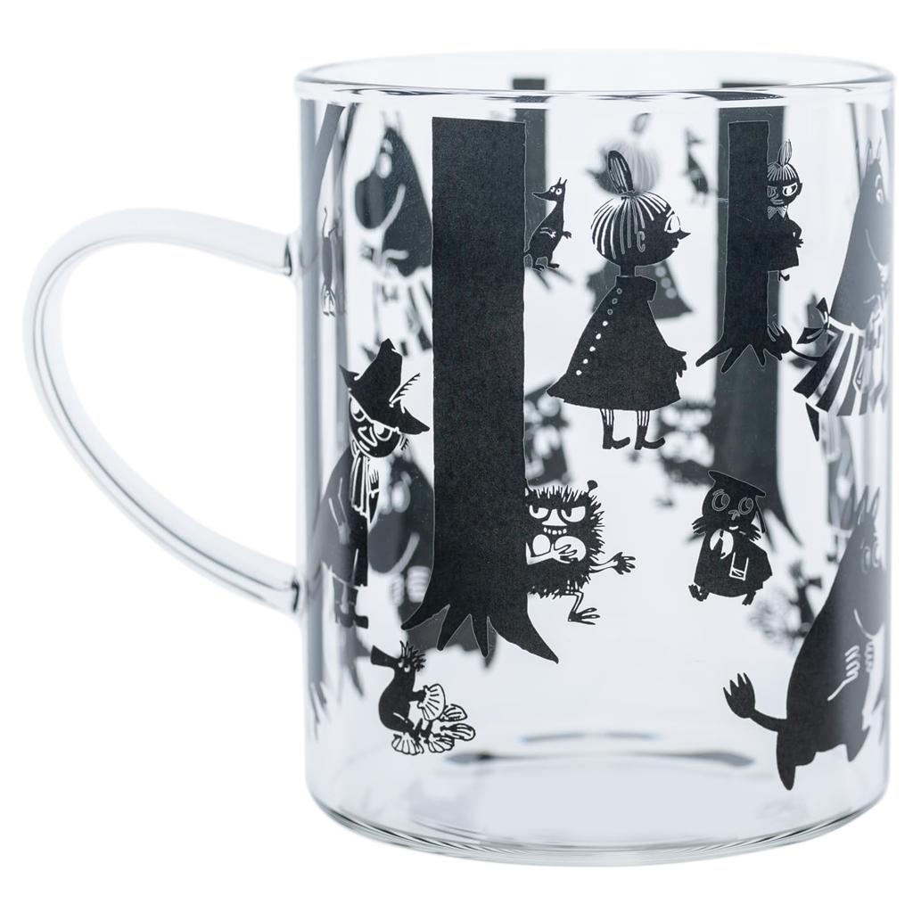 Takasaka International Japan Moomin Glass Mug, Microwaveable, Heat-Resistant, Straight Mug with Wood Pattern, Clear, 290ml (MM-G29-001)
