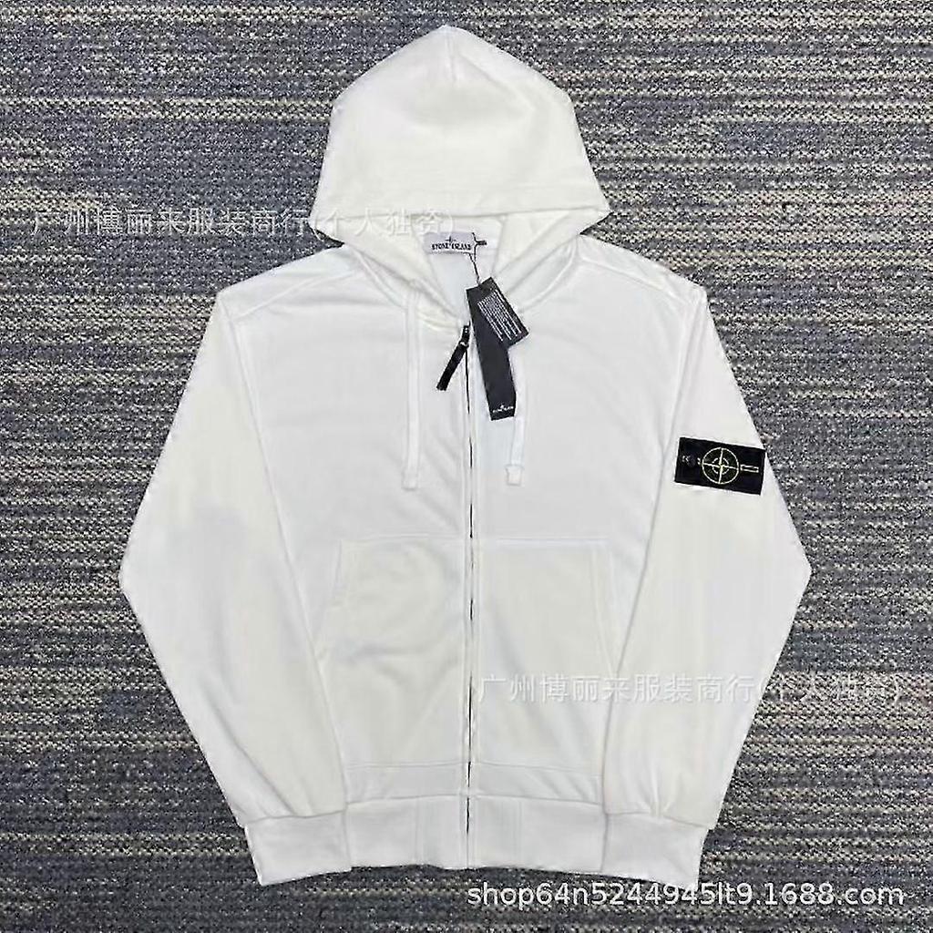 Sonbahar ve Kış İçin Doğru Ston Stone Gömlek Erkek ve Kadın Kapüşonlu Sweatshirtler, Düz Renk Ada Kol Bandı Rozet Stili Fermuarlı Sweatshirt Ceket