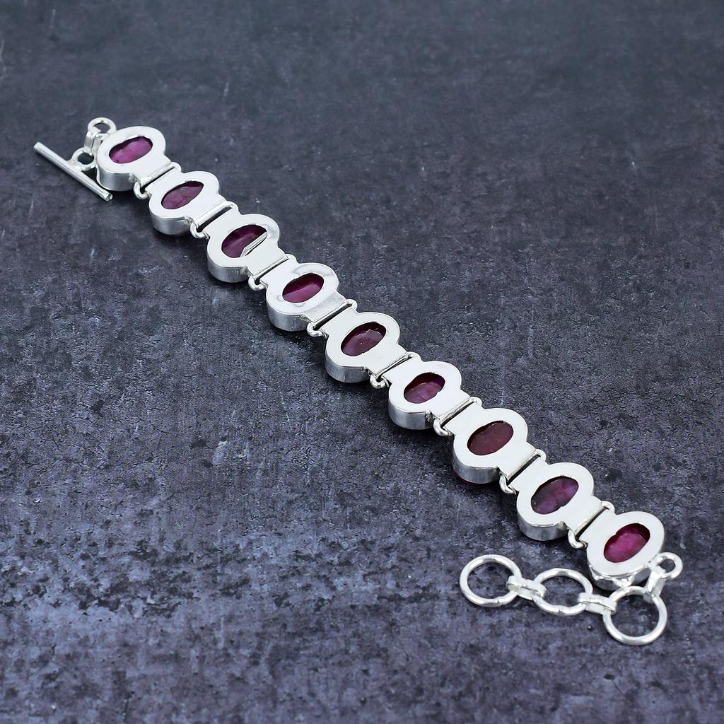 Kammererite Gemstone Handmade 925 Sterling Silver Bracelet 7-8" H7m12