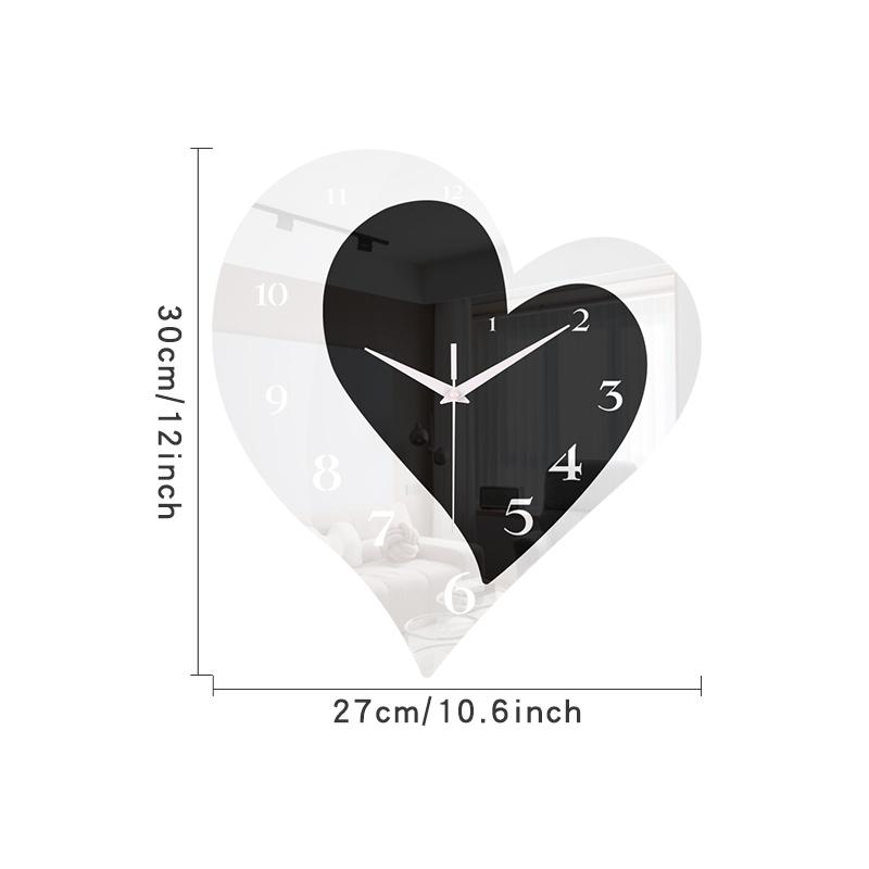 

Mirror Love Wall Clock Black and White Silent Frameless Design Clock Suitable for Anniversary and Valentine s Day чёрный