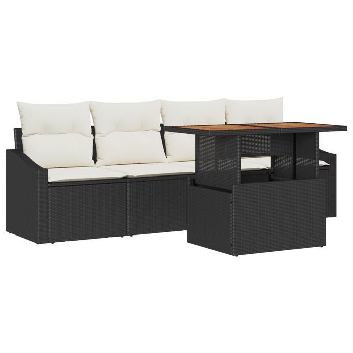 VidaXL Ensemble de Canapé de Jardin 5 Pièces avec Coussins Noir en Rattan Poly 3358504