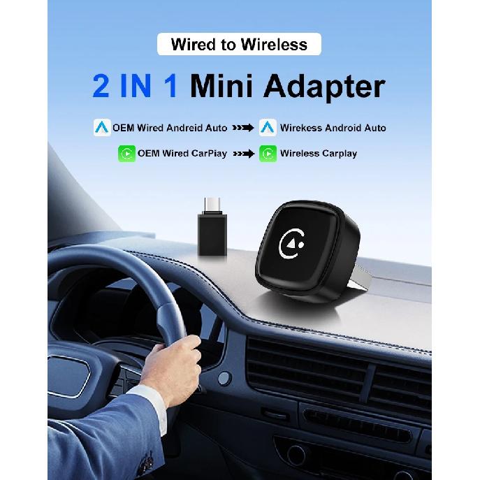 2026 Wireless CarPlay Android Auto Adapter 2in1 Car Play USB Dongle Smart Mini Box Plug and Play Universal for Toyota Honda Ford