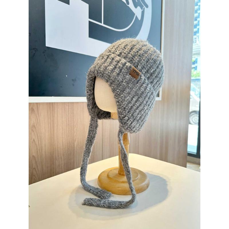 

Sweet and Cute Knitted Wool Hat for Women In Autumn and Winter Tether Warm and Versatile Straps To Show Their Faces and Ear Protection Leeve Hat M（56-58cm）