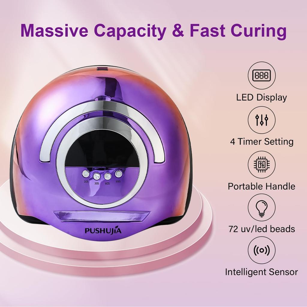 300W Professional Nail Lamp - Fast Curing, Auto Sensor, 4 Timers, 72 LED for Gel Polish - Salon & Home
