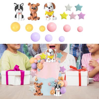 Dog Cake Toppers Puppy Cupcake Dolls Clay Figurines Decor for Gender Reveal Graduation