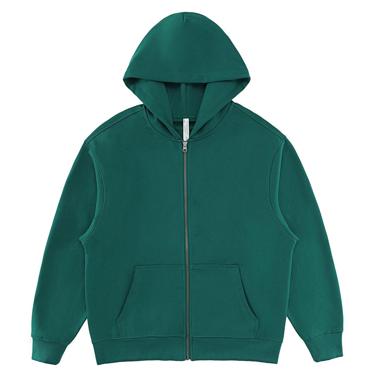 

LVLV Green Unisex Retro Terry Hoodie | A/W Heavyweight American Trend Zipper Cardigan L