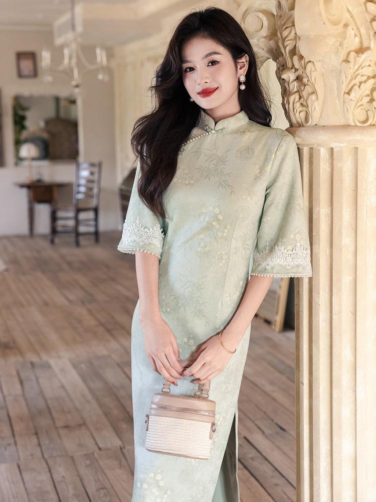 Bei Zhi Yun Green Suede Big Sleeve Cheongsam - 2025 Autumn Collection