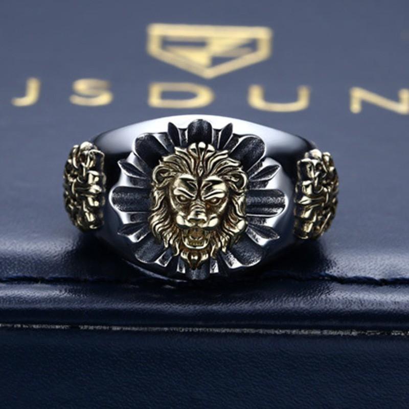 Vintage Lion Head Ring Men Women Adjustable Sterling Statement Retro Animal Jewelry