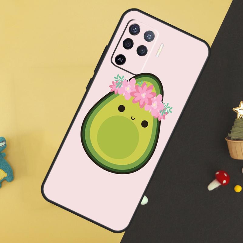 Cute Cartoon Avocado Fitness For OPPO A78 A98 A58 A54 A74 A94 A76 A96 A5 A9 A52 A72 A77 A79 A53S A57S A15 A16 A17 Case