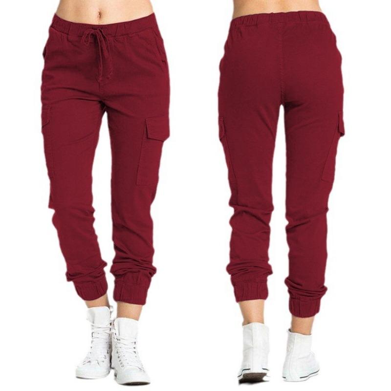 Women S Cargo Casual Elastic Waist Drawstring Side Pocket Long Pants