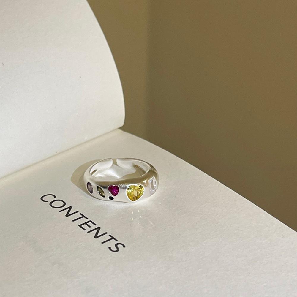 Love Color Zircon Ring Dopamine Niche Design Opening Adjustable Index Finger Ring Fashion Personality Ring