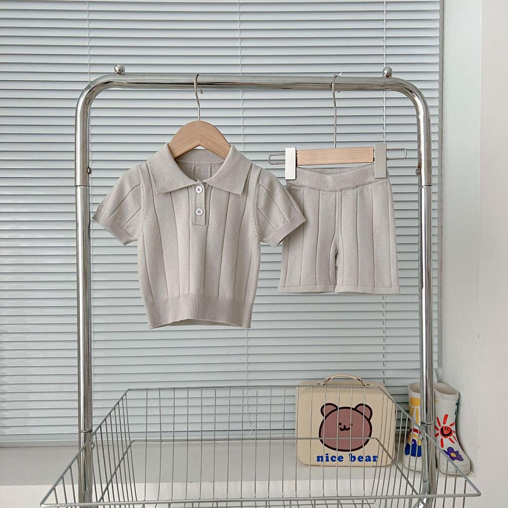 2025 Koreanischer Stil Baby- und Kleinkind Eisseide Strick Sommer Top und Hose Set