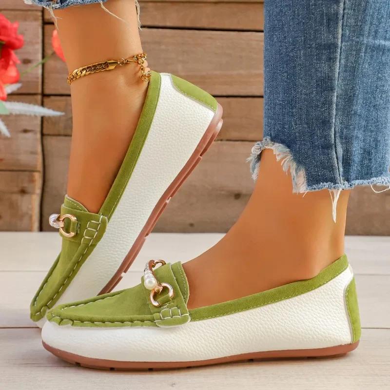 Fashion Spring and Autumn New British Style Lazy One-foot Slip Single Shoes Metal Buckle Soft Sole Flat Comfortable Loafers