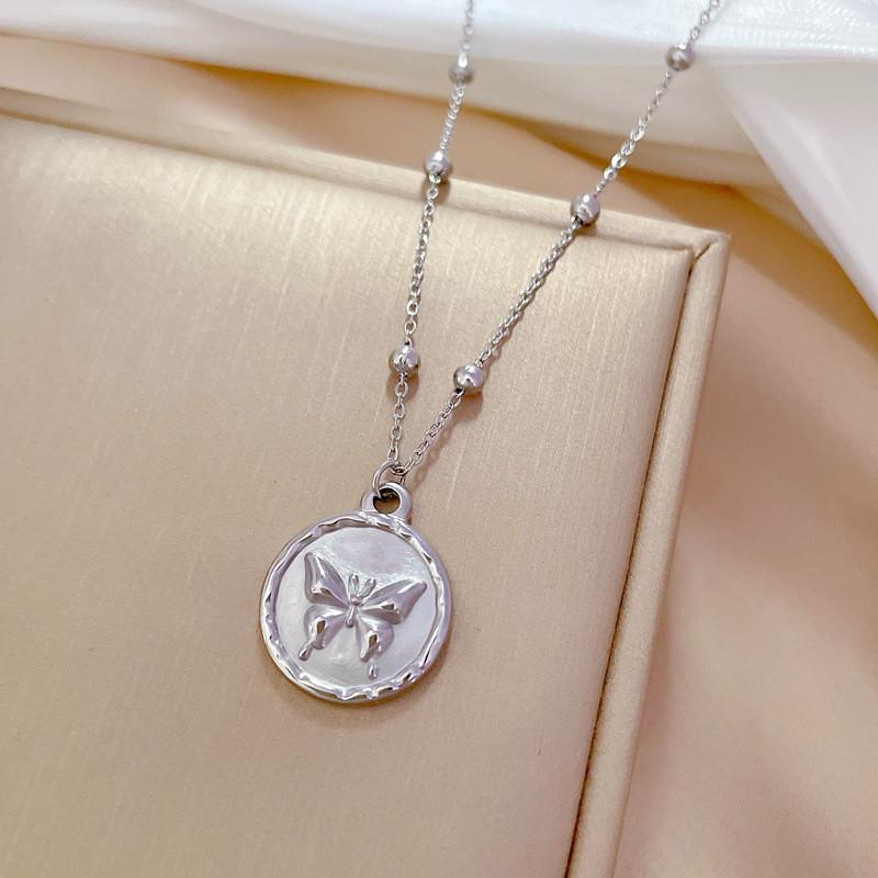 Light Luxury Butterfly Heart Zircon Pendant Necklace Stainless Steel Trendy Geometric Choker Jewelry Party Gifts For Women Girls