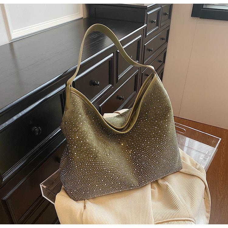 Новая Мода Ретро Дизайн Сумка-тоут Блестящие Стразы Сумка на Плечо Женская Элегантная Повседневная Большая Вместимость Сумка под Мышку 35x14x30cm зелёный