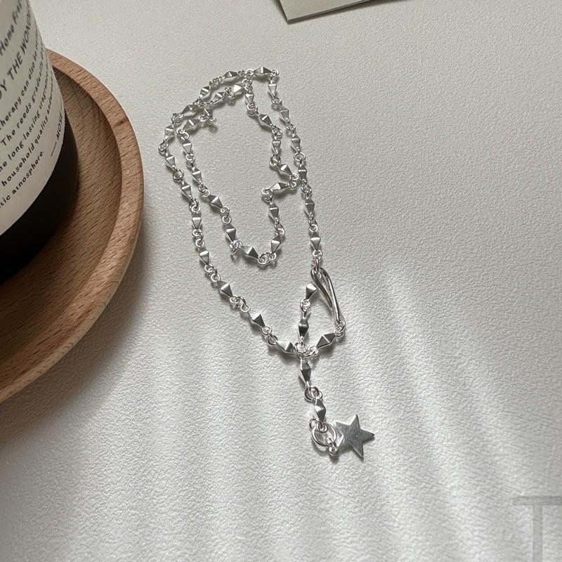 

S999 Чистое Серебряное Сияющее Ожерелье Корейская Тяжелая Промышленность Пентаграмма Ключичная Цепочка Специальный Дизайн Геометрическое Призматическое Ожерелье 999