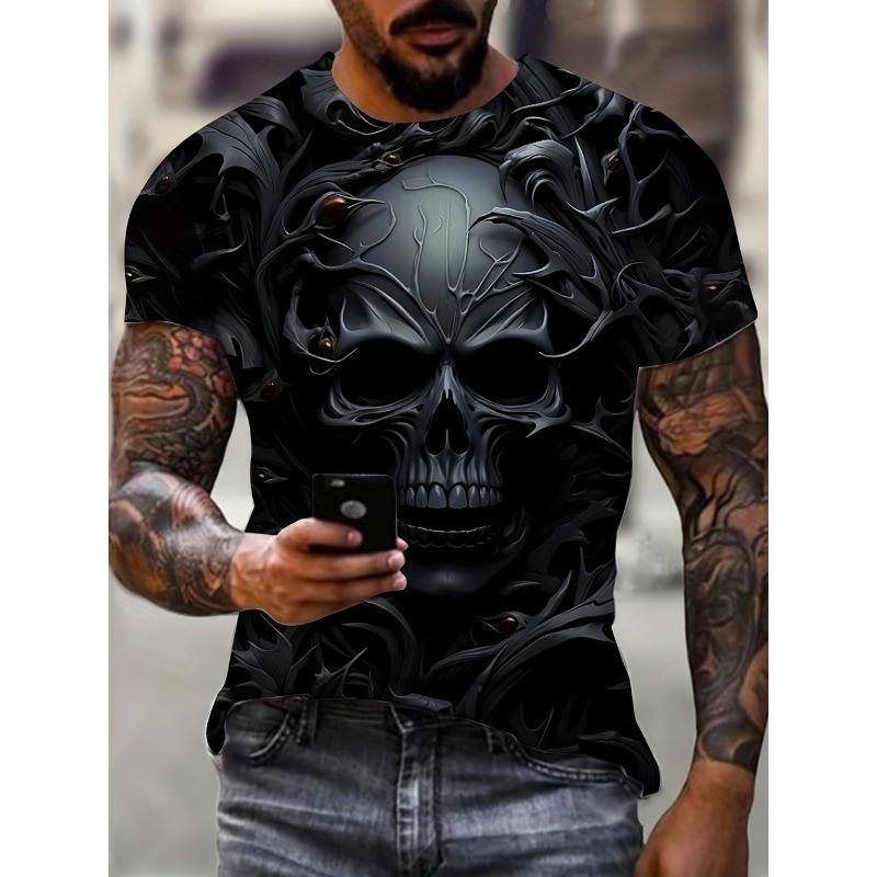 Vintage Skull Print T-Shirt for Men Retro O-Neck Short Sleeve Tee Summer Casual Harajuku Halloween