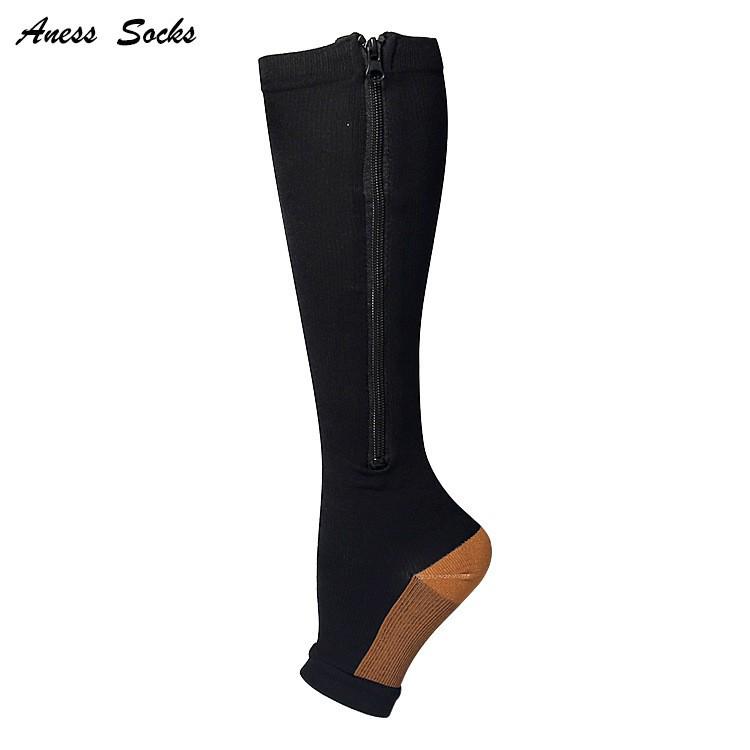 Open-Toe Compression Socks: Women's Zippered Venous Calf Support for Sports