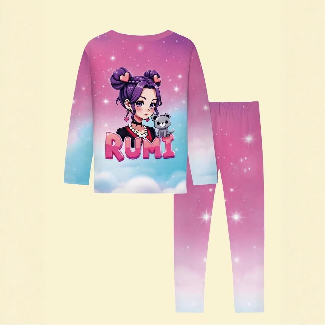 

K-Pop Demon Hunters Kids Long Sleeve Pajamas Set Cartoon Mira Rumi Zoey Print Kids Boy Girl Fashion Clothes Casual Sleepwear 3-4Y