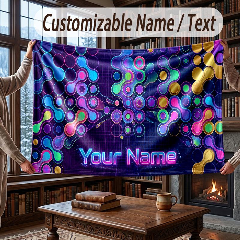 Neon Colorful Theme Throw Blanket Custom Name Text Personalized Blanket Soft Cozy Blanket for Home Sofa Bed