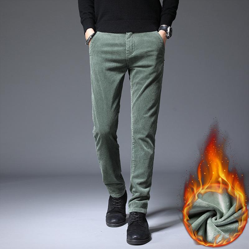 2024 Autumn And Winter Plus Velvet Men'S Casual Pants Slim Fit Straight Tube Light Core Velvet Pants Versatile Striped Velvet Pants