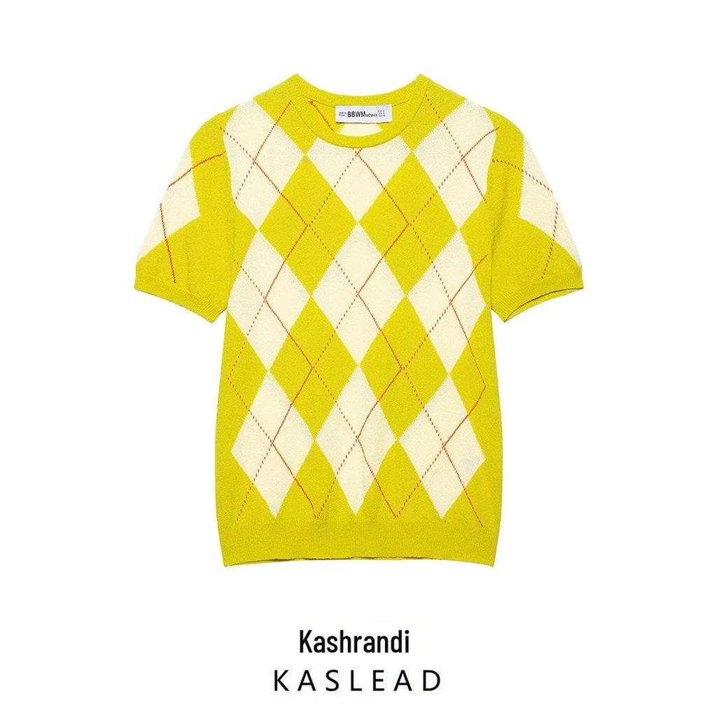 Spring 2025 Women's European & American Style Diamond Pattern Knit Top