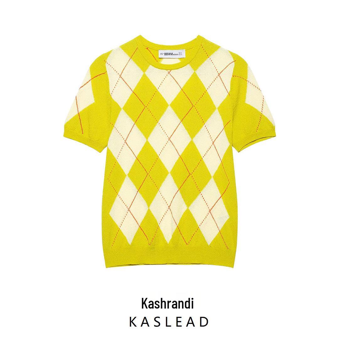 

Spring 2025 Women s European & American Style Diamond Pattern Knit Top Small