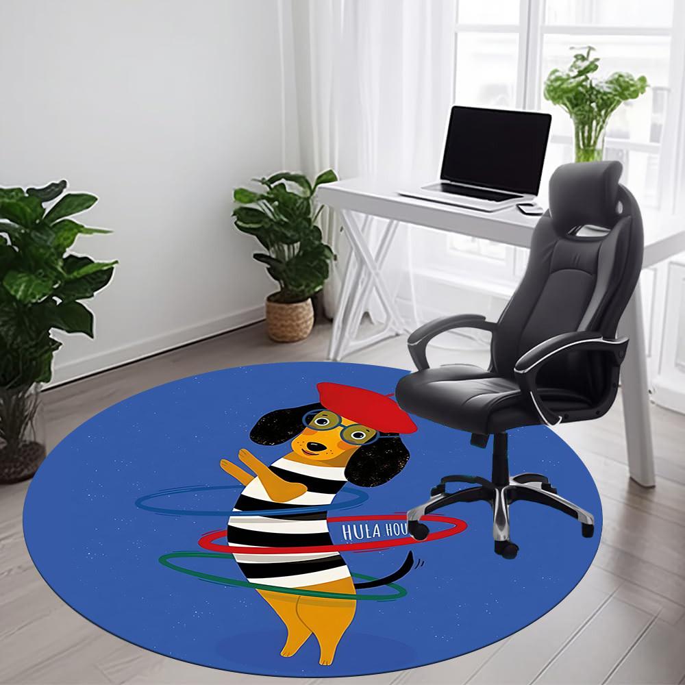 

1PC Hula HoundDancing Dog Office Round Area Rug, Indoor Mat Suitable For Office, Under Office Chairs Bedroom Living Room Home Decor, Room Deco 155 80cm by 80cm