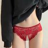Women Briefs Lace Open Crotch Plus Size Pure Color Sweet G-string for Wedding Night
