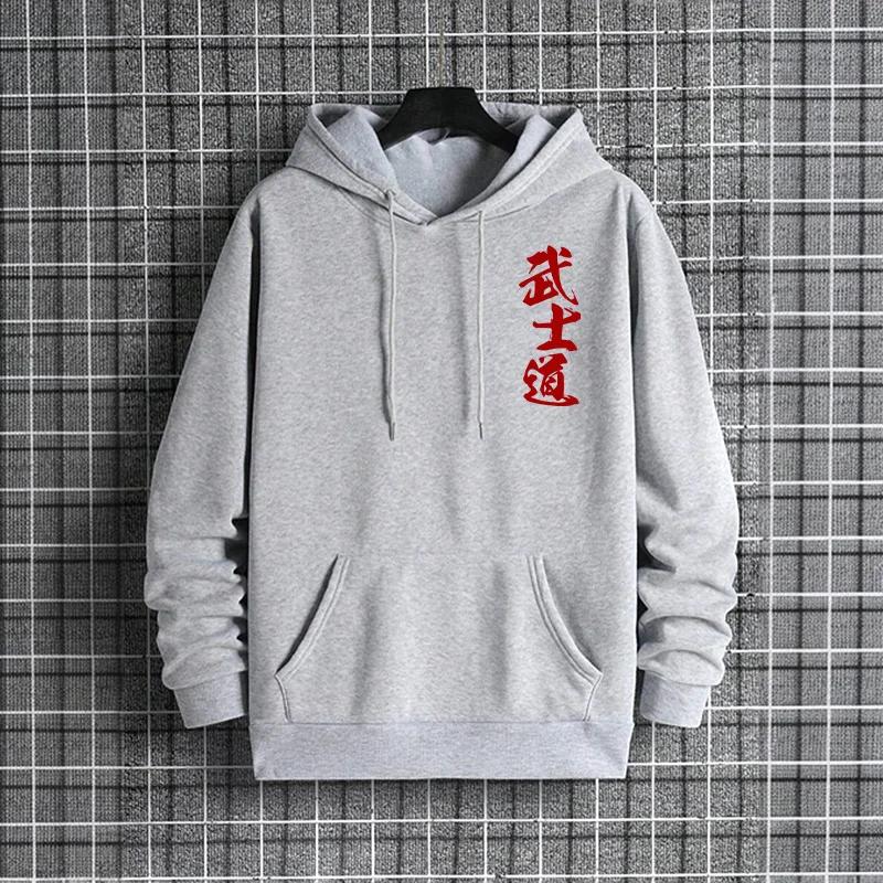 Japan Bushido Print Streetwear Hoodies 2025 Urban Fashion Hooded Sweatshirt Male Trendy Casual Autumn Winter Hoody Men's Clothes