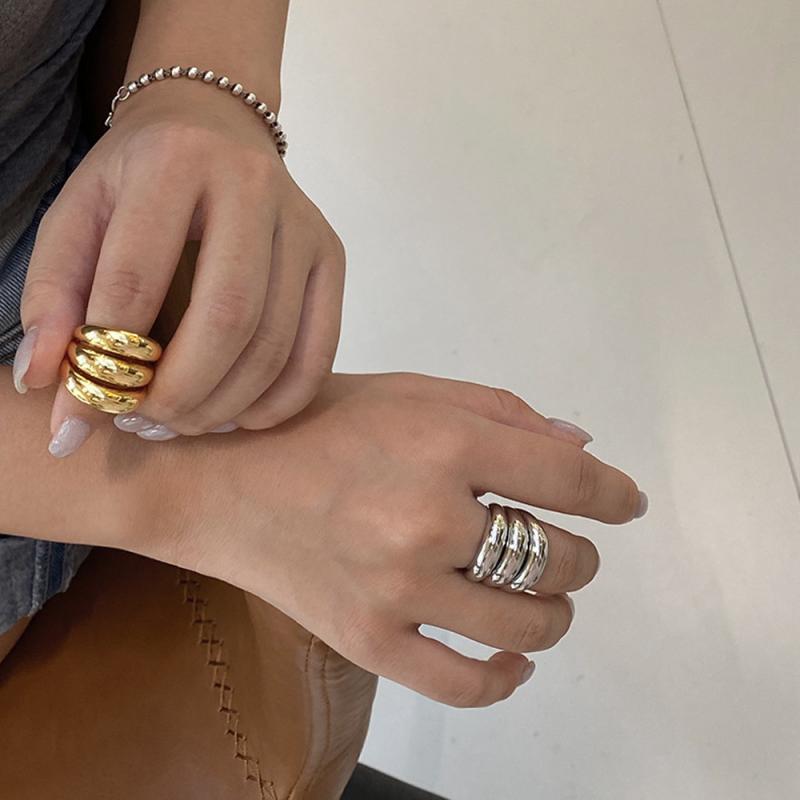 Stainless Steel Three Layer Open Rings for Women Men Vintage Smooth Gold Silver Color Ring Christmas Jewelry Gift