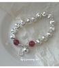 Strawberry Crystal Cat's Eye Bead Silver Bracelet - Korean Style Women's Fortune Charm.