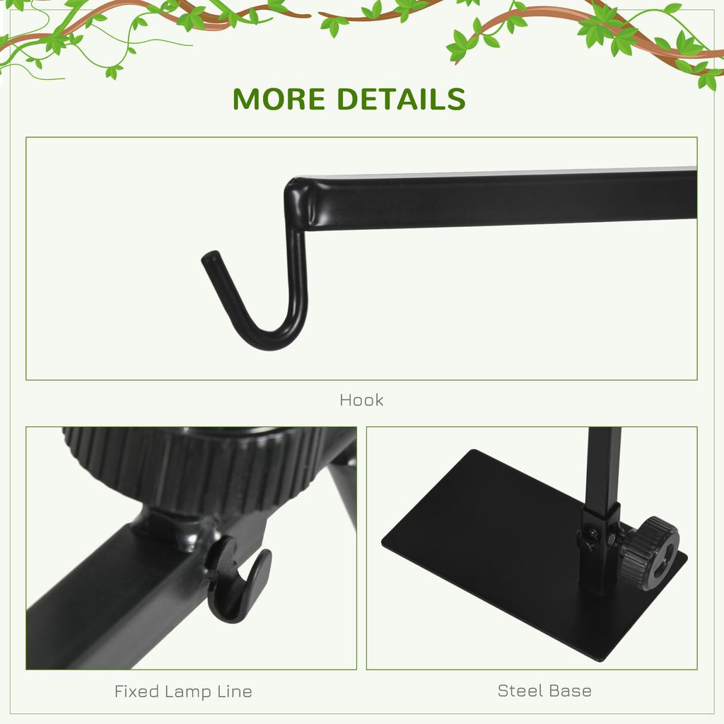 Adjustable Height And Length Reptile Lamp Stand Holder With Hook Hanging Base Black