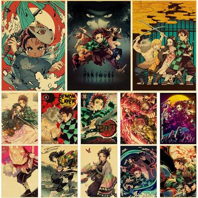 Classic Anime Demon Slayer Posters Aesthetic Retro Kraft Paper Poster Home Decor Wall Stickers Bedroom Bar Cafe Art Painting