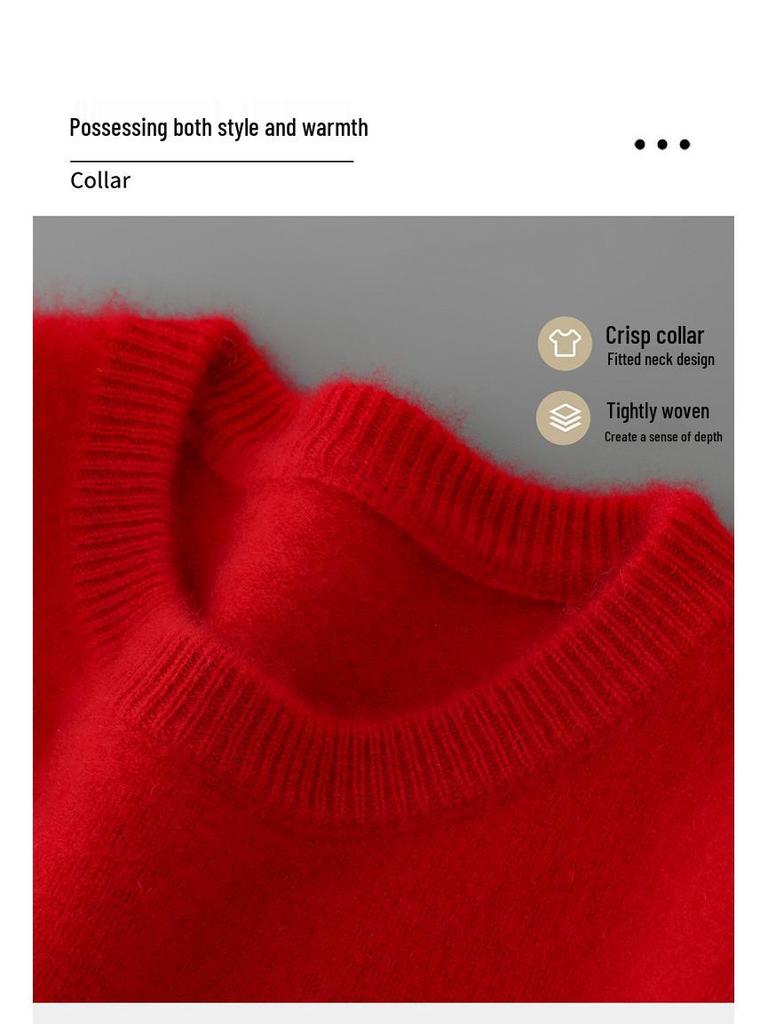 Herren-Pullover aus reiner Wolle, dick, mit Rundhalsausschnitt für Herbst/Winter - Lässig, Warme Strick-Basisschicht