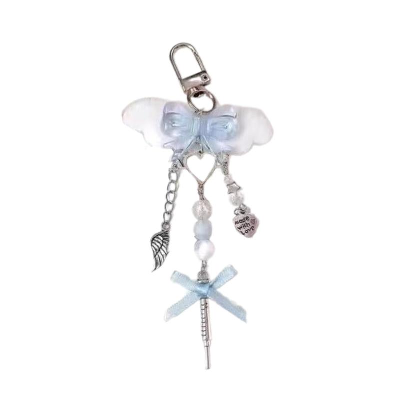 Cute Pink Butterfly Phone Charm Stylish Keychain Pendant Beaded Cellphone Pendant Phone Lanyard for Women and Girls